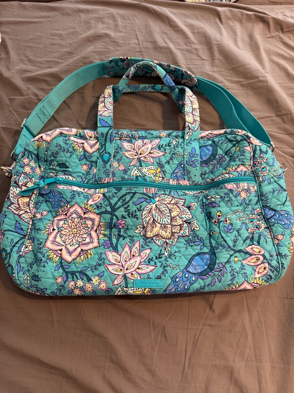 Vera Bradley RETIRED! Teal Floral & Peacock Quilted Weekender